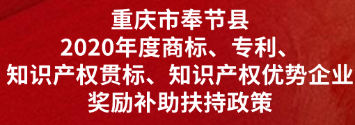 重庆市奉节县2020年度商标、专利、知识产权贯标、知识产权优势企业奖励补助扶持政策(图1)